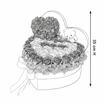 Aranjament Inimă Lux Trandafiri Săpun Albastru-Alb & Ursulet