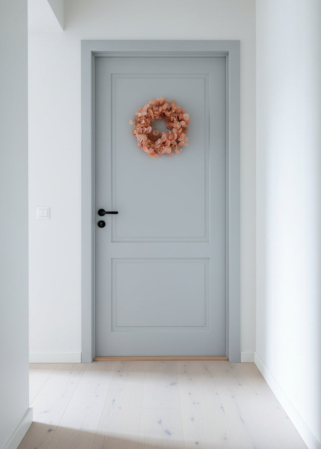 Coroniță Decorativă Lunaria Piersică – Aranjament Natural Handmade, Nuanță Somon Pastel