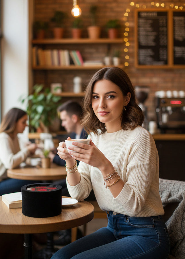 Aranjament Lux 5 Trandafiri Criogenați Roșii, Cutie Catifea Neagră