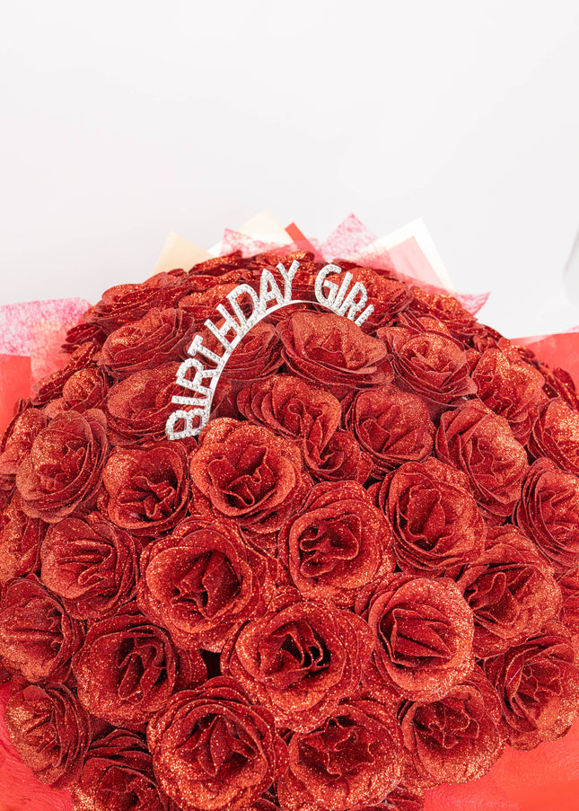Buchet Gigant "Birthday Girl" cu 101 Trandafiri și Sclipici