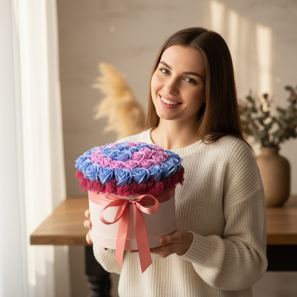 Aranjament Lux Trandafiri Săpun Spirală Roz-Albastru