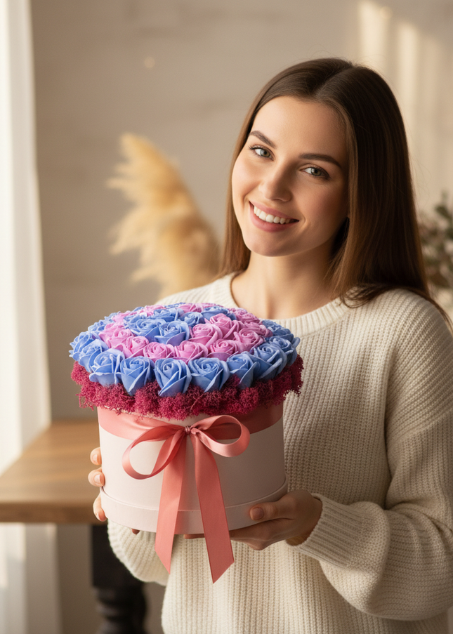 Aranjament Lux Trandafiri Săpun Spirală Roz-Albastru