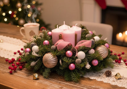 Aranjament Crăciun Advent "Pink Velvet" din brad Nobilis
