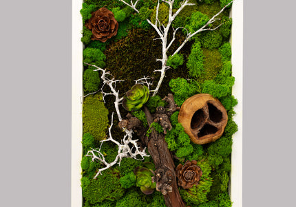 Tablou Biophilic „Forest Moss Panorama” – Panou Decorativ Handmade cu Mușchi, Licheni Stabilizați și Elemente de Pădure