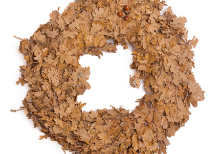 Coroniță din Frunze de Stejar cu Ghinde Naturale – Aranjament de Toamnă Rustic și Durabil
