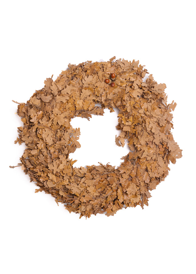 Coroniță din Frunze de Stejar cu Ghinde Naturale – Aranjament de Toamnă Rustic și Durabil