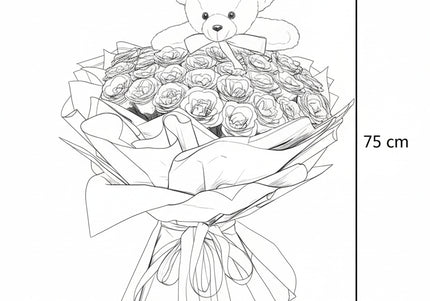 Buchet de Lux „Amethyst Bear Hug” cu 101 Trandafiri Sclipitori