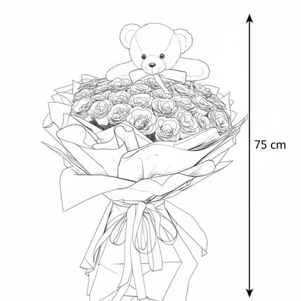 Buchet de Lux „Amethyst Bear Hug” cu Trandafiri Sclipitori