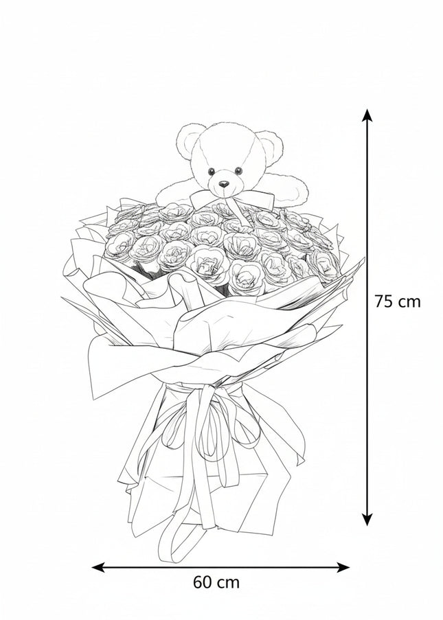 Buchet de Lux „Amethyst Bear Hug” cu Trandafiri Sclipitori