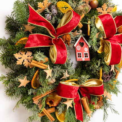 Coroniță Crăciun "Artisan Red Cabin" Mix Brad Natural