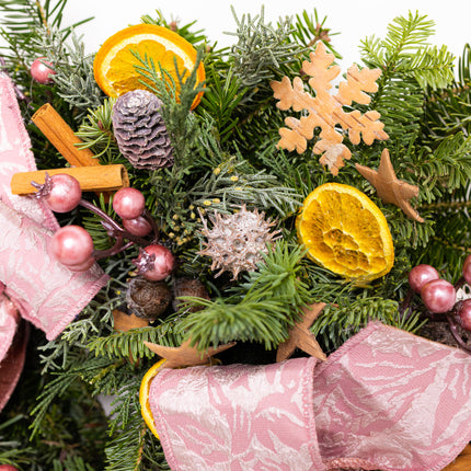 Coroniță Crăciun "Pink Frost Harmony" Mix Brad Natural