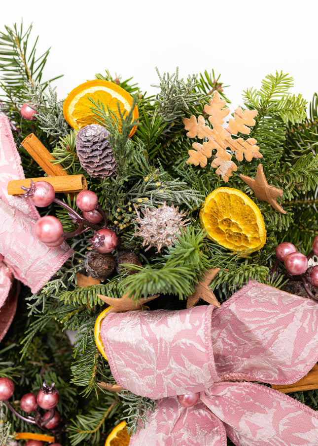 Coroniță Crăciun "Pink Frost Harmony" Mix Brad Natural