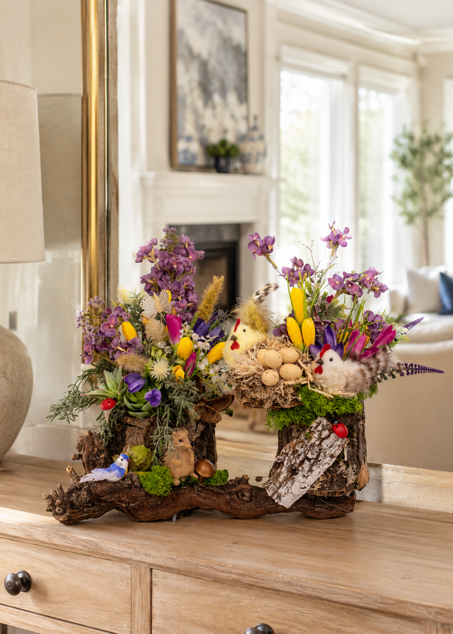 Aranjament floral de Paște „Easter Garden” – decor rustic de primăvară
