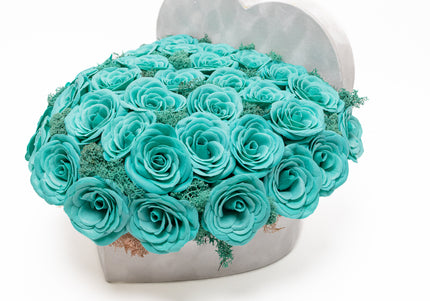 Aranjament de Lux „Turquoise Heart Serenity” în Cutie Inimă