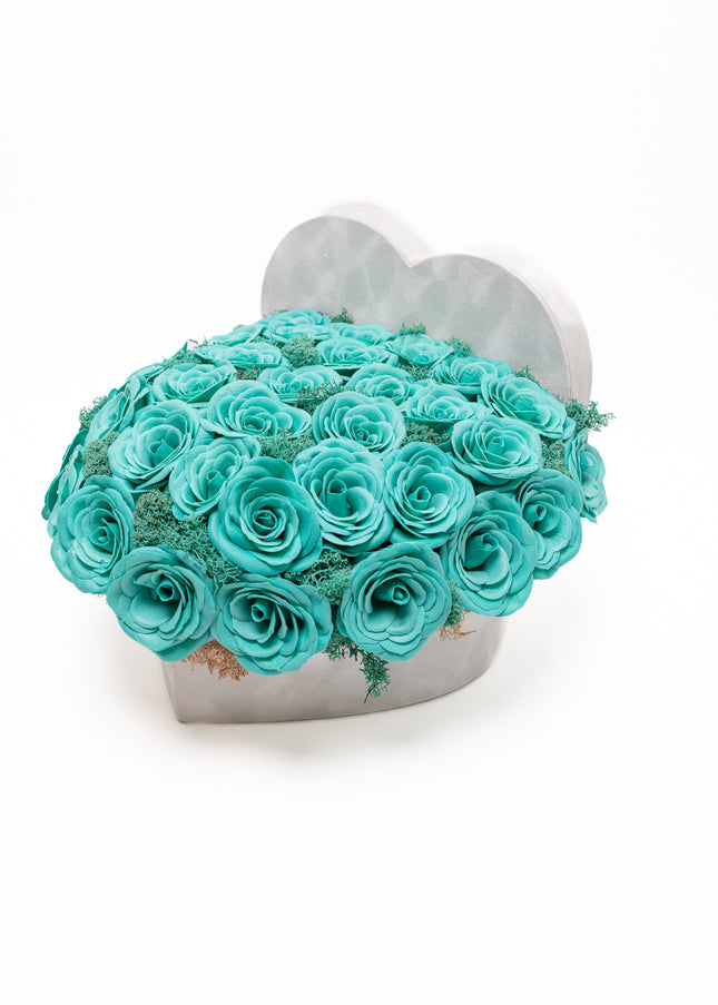 Aranjament de Lux „Turquoise Heart Serenity” în Cutie Inimă