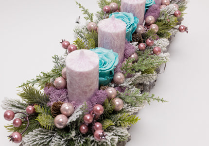 Aranjament Crăciun Advent "Turquoise Dream" pe Bază de Rădăcini