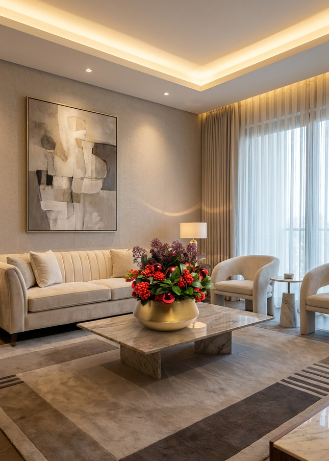 Aranjament Lux FloraArt cu Skimmia în Vas de Cupru