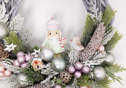 Coroniță Crăciun "Pastel Nutcracker" pe Lemn Împletit