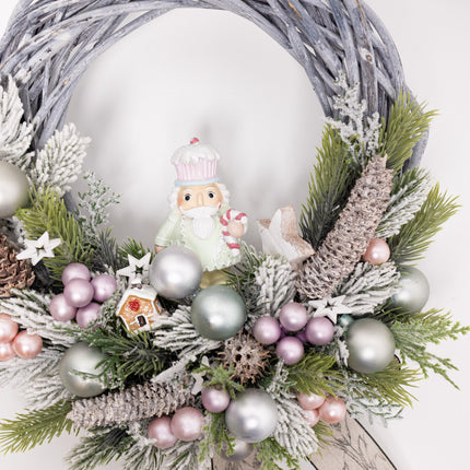 Coroniță Crăciun "Pastel Nutcracker" pe Lemn Împletit