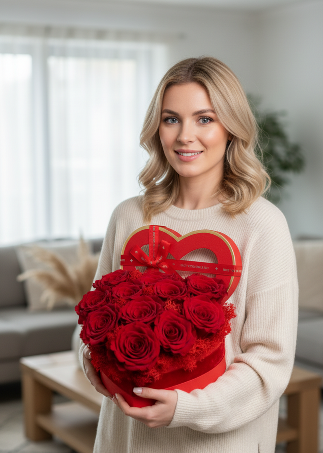 Aranjament Inimă Lux, 11 Trandafiri Criogenați Roșii