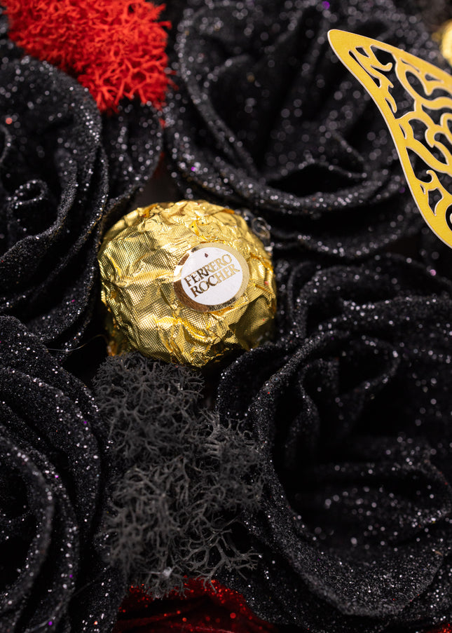 Aranjament de Lux Inima „Noir Imperial” cu Auriu și Ferrero