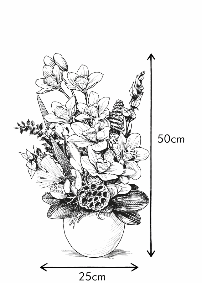 Aranjament floral „Azure Bloom” în vas ceramic – orhidee albastre și accente naturale