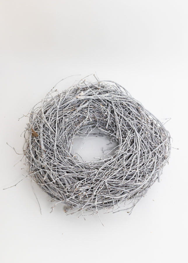 Coroniță din Răchită Vopsită Gri Silver – Bază Aranjament Floral Rustic-Modern