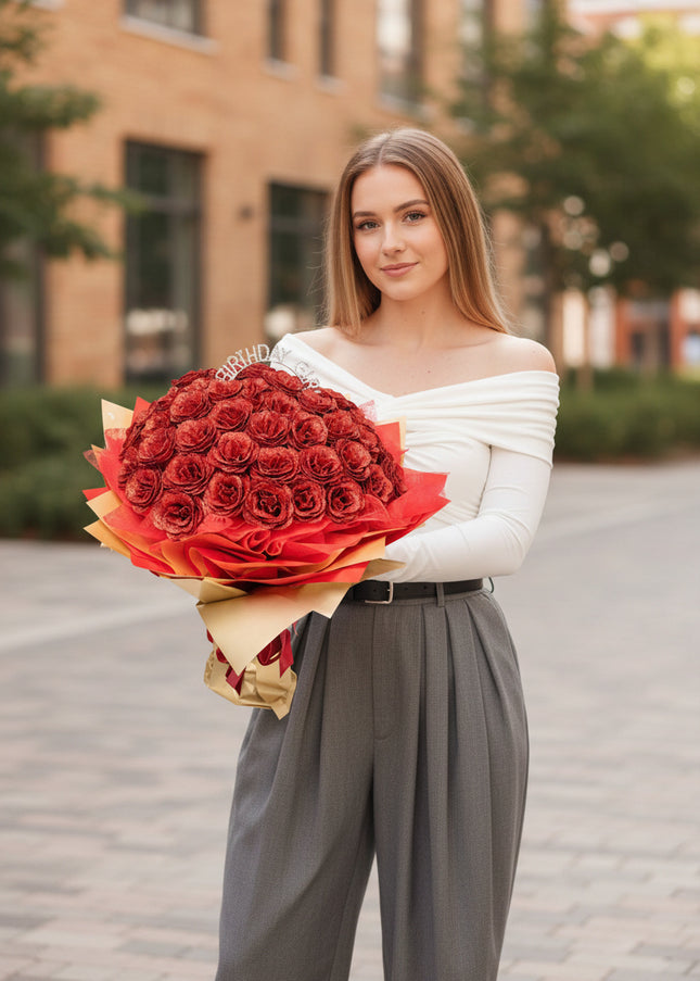 Buchet Gigant "Birthday Girl" cu 101 Trandafiri și Sclipici