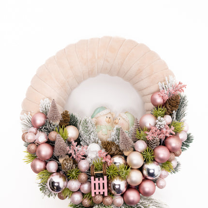 Coroniță Crăciun "Pink Pastel Bears" cu Bază Catifea