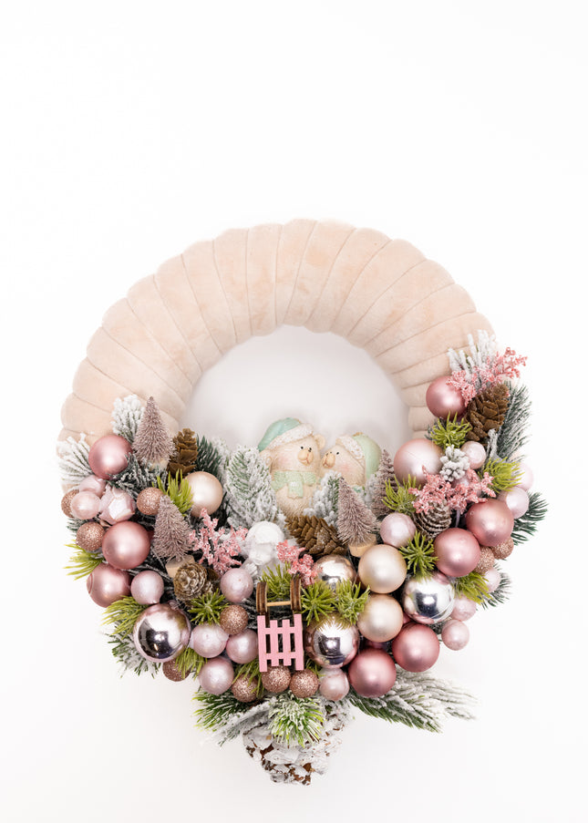 Coroniță Crăciun "Pink Pastel Bears" cu Bază Catifea