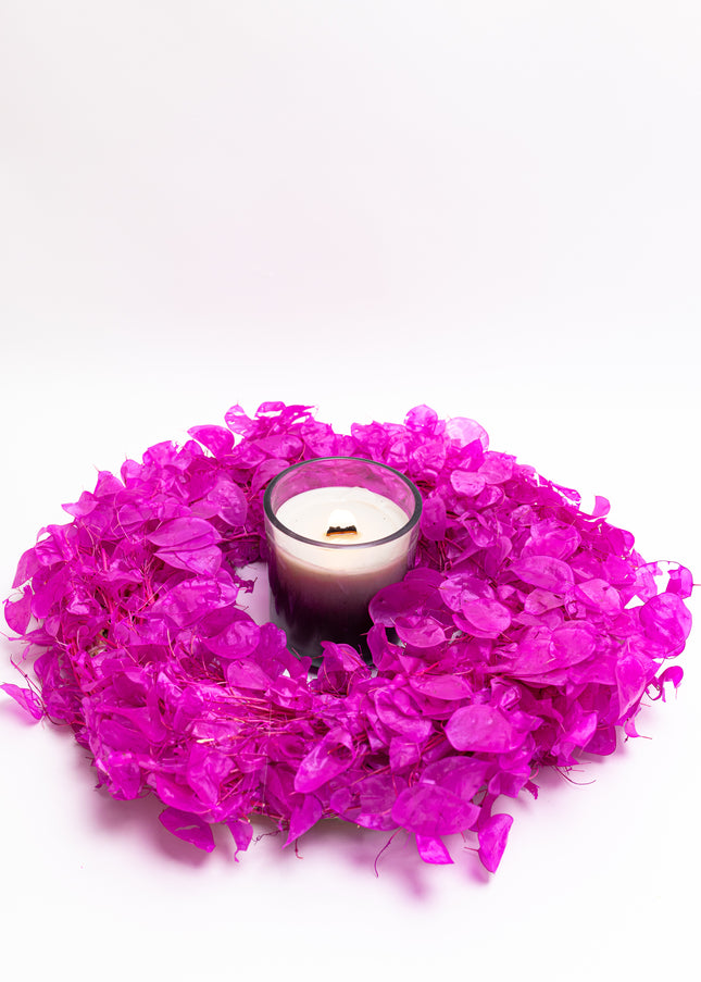 Coroniță Decorativă Lunaria Fucsia – Aranjament din Plante Naturale Uscate, Magenta Vibrant