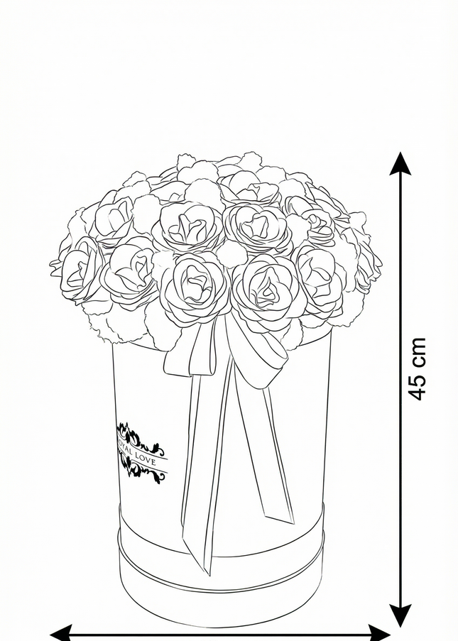Aranjament cutie vișinie cu trandafiri sclipitori "Glow"