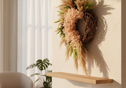 Coroniță Decorativă Handmade „Blush Willow Wreath” – Aranjament din Nuiele, Flori de Hortensie și Ierburi de Păpădie