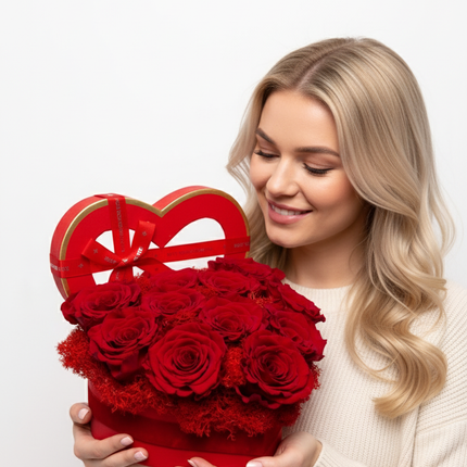 Aranjament Inimă Lux, 11 Trandafiri Criogenați Roșii