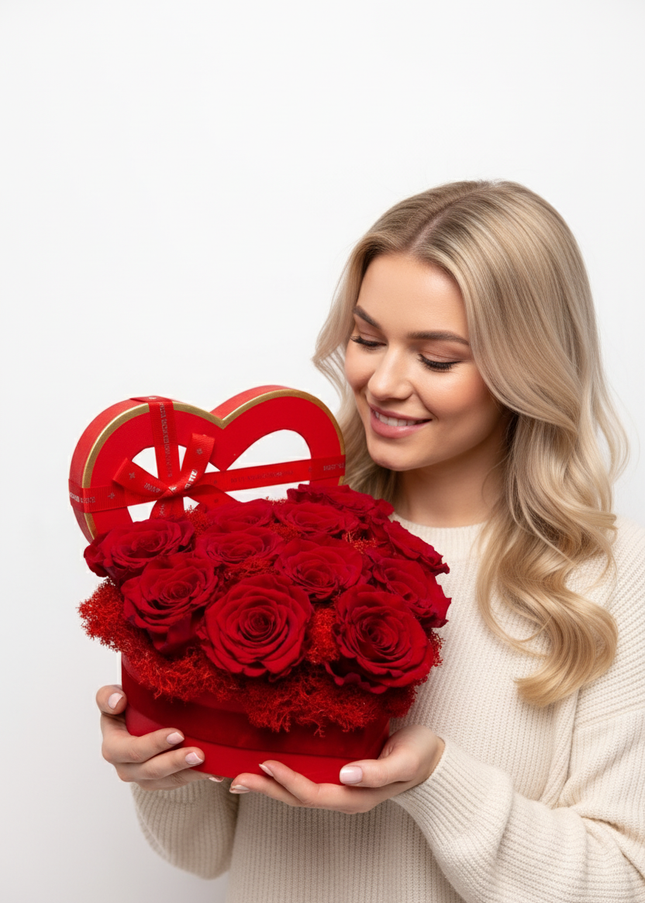 Aranjament Inimă Lux, 11 Trandafiri Criogenați Roșii