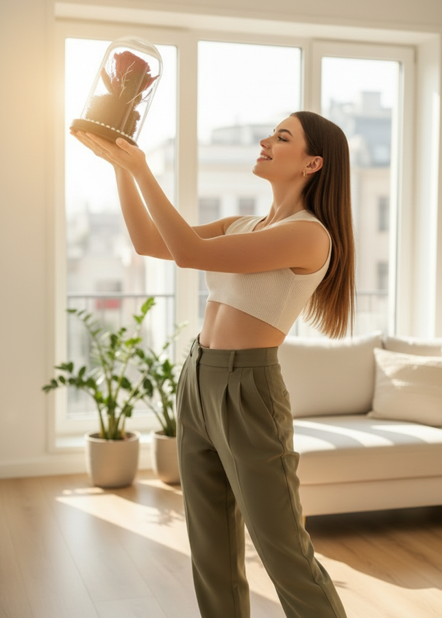 Cupolă Lux Trandafir Criogenat Roșu cu Cristale & Perle