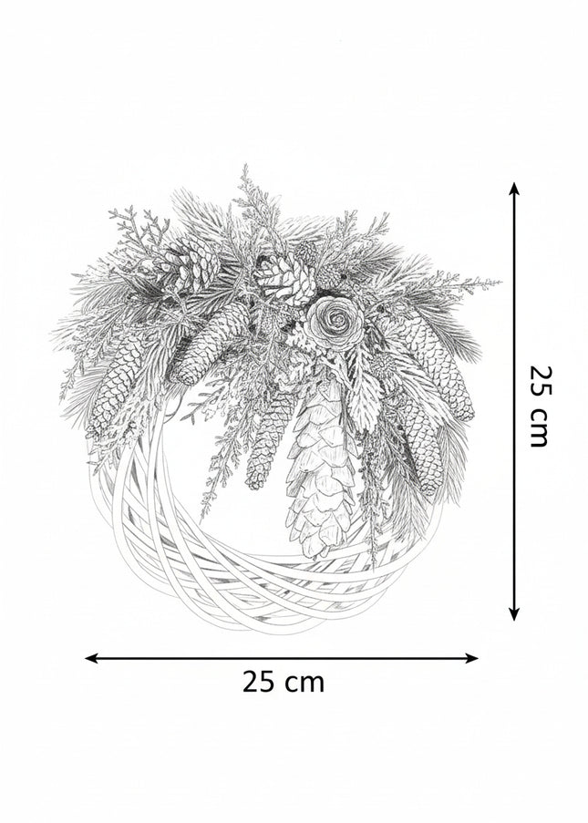 Coroniță Crăciun "Silver Woodland" pe Lemn Împletit Gri
