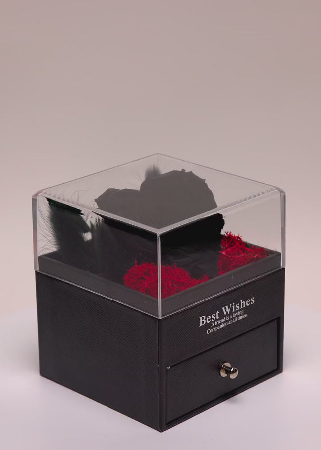 Trandafir Criogenat Negru (Inimă), Cutie Acrilică "Best Wishes"
