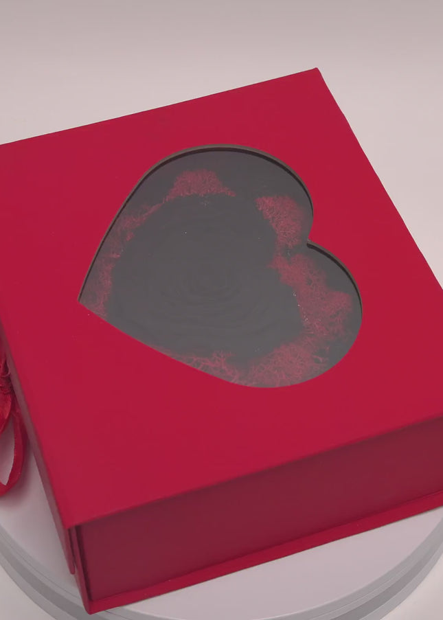 Trandafir Criogenat Negru Inimă Handmade, Cutie Roșie