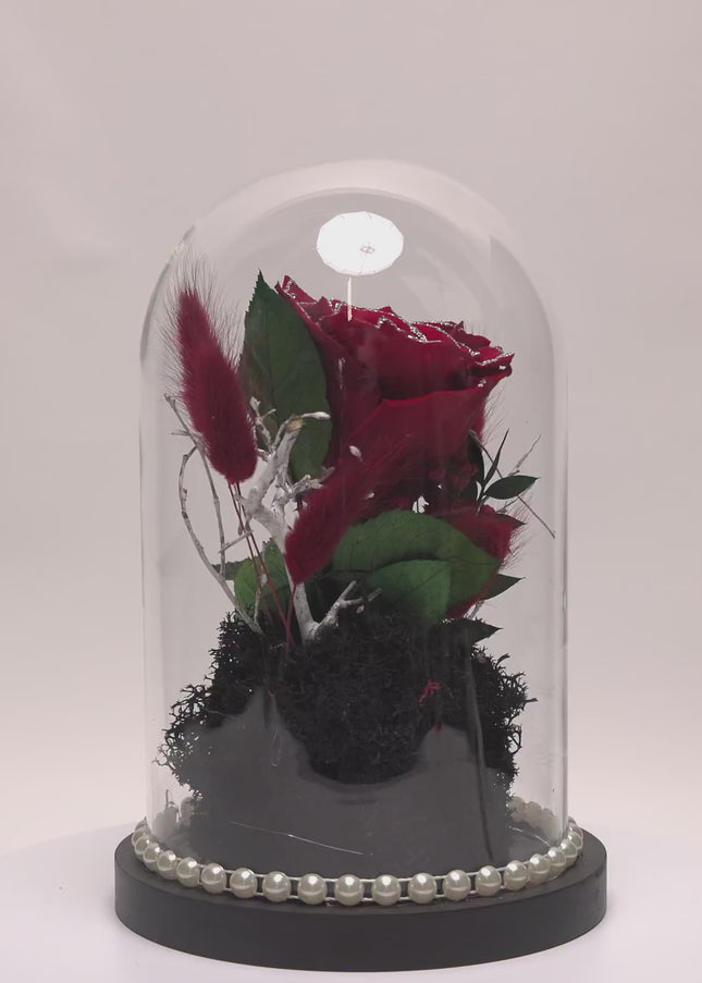 Cupolă Lux Trandafir Criogenat Roșu cu Cristale & Perle
