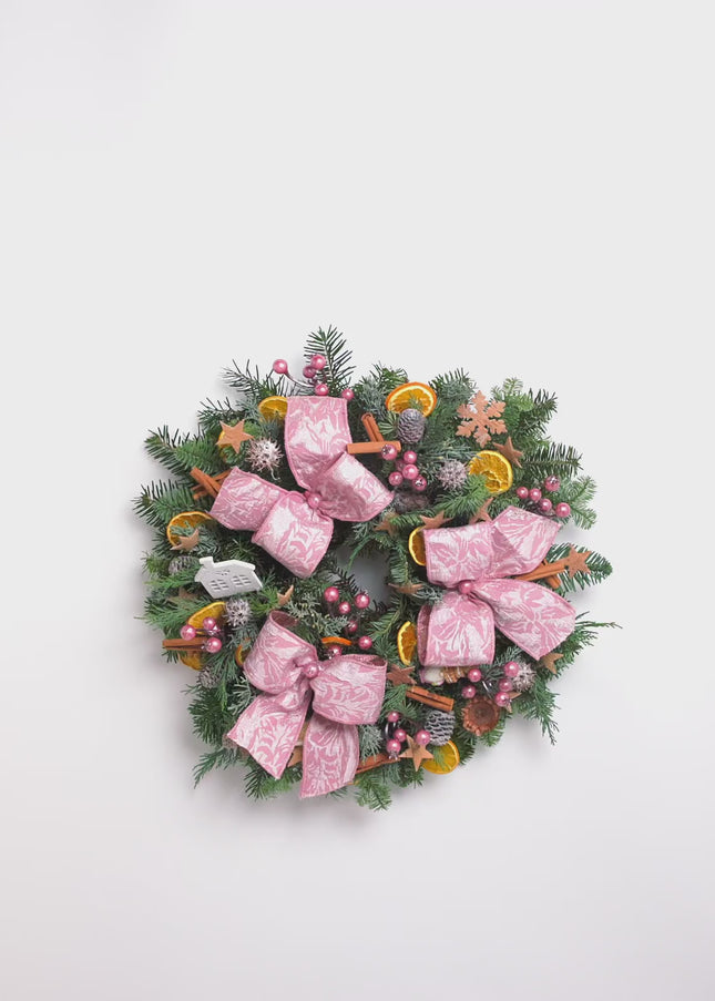 Coroniță Crăciun "Pink Frost Harmony" Mix Brad Natural