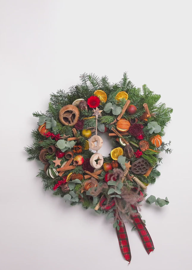 Coroniță Crăciun "Artisan Botanical" cu Flori din Lemn