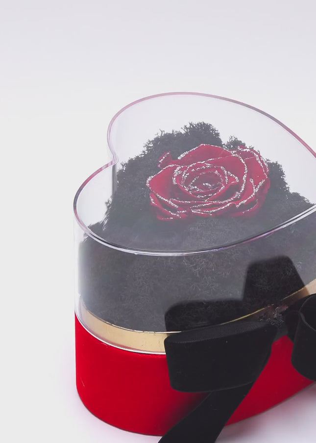 Aranjament de Lux "Ruby Heart Sparkle" cu Trandafir Criogenat