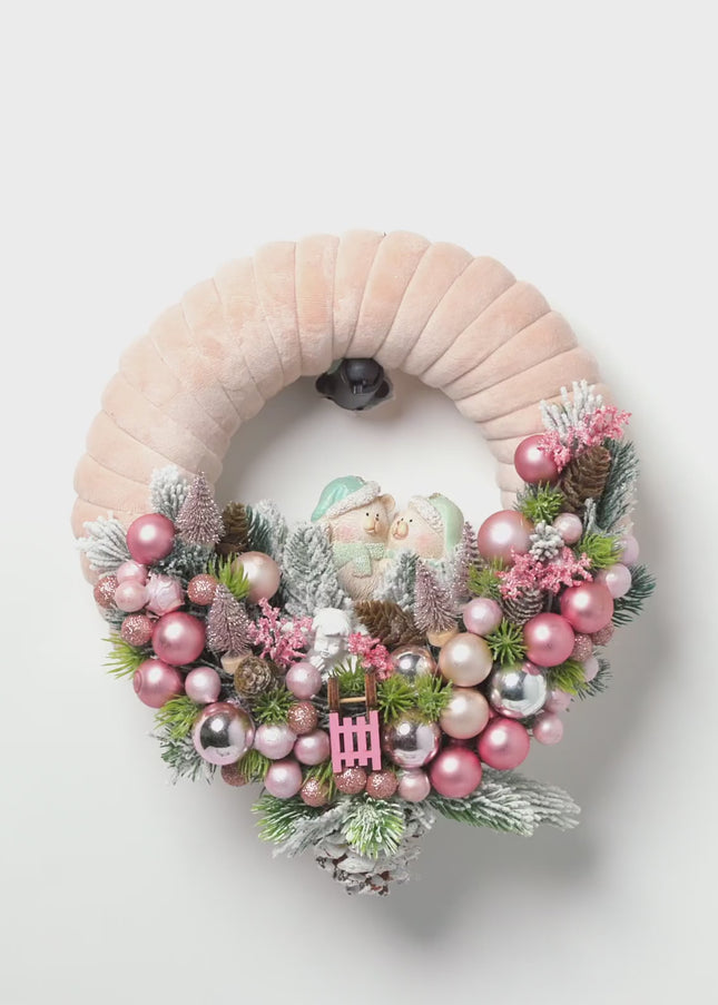 Coroniță Crăciun "Pink Pastel Bears" cu Bază Catifea