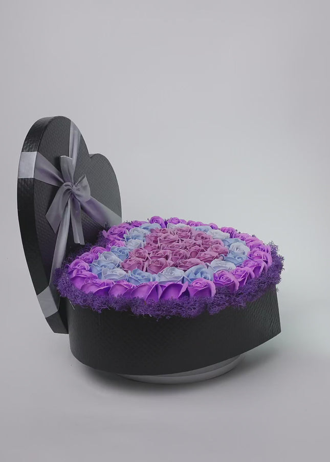 Cutie Inimă Neagră Lux Trandafiri Săpun Mov-Albastru