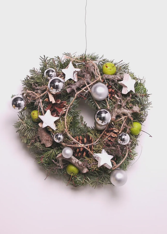 Coroniță de Crăciun Artizanală „Silver Star & Winter Orchard”