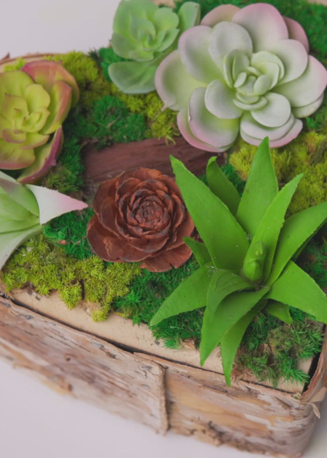 Tablou decorativ „Green Heart Petite” – inimă cu suculente și mușchi stabilizat