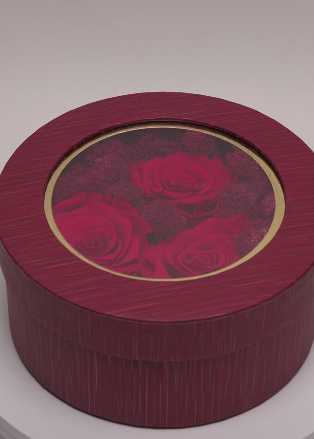 Aranjament Lux 3 Trandafiri Criogenați Roșii, Cutie cu Fereastră