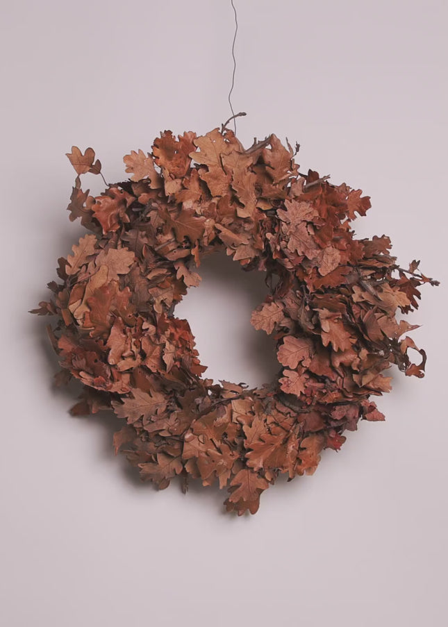 Coroniță Decorativă din Frunze de Stejar Uscate – Aranjament Natural Rustic, Tonuri Cafenii