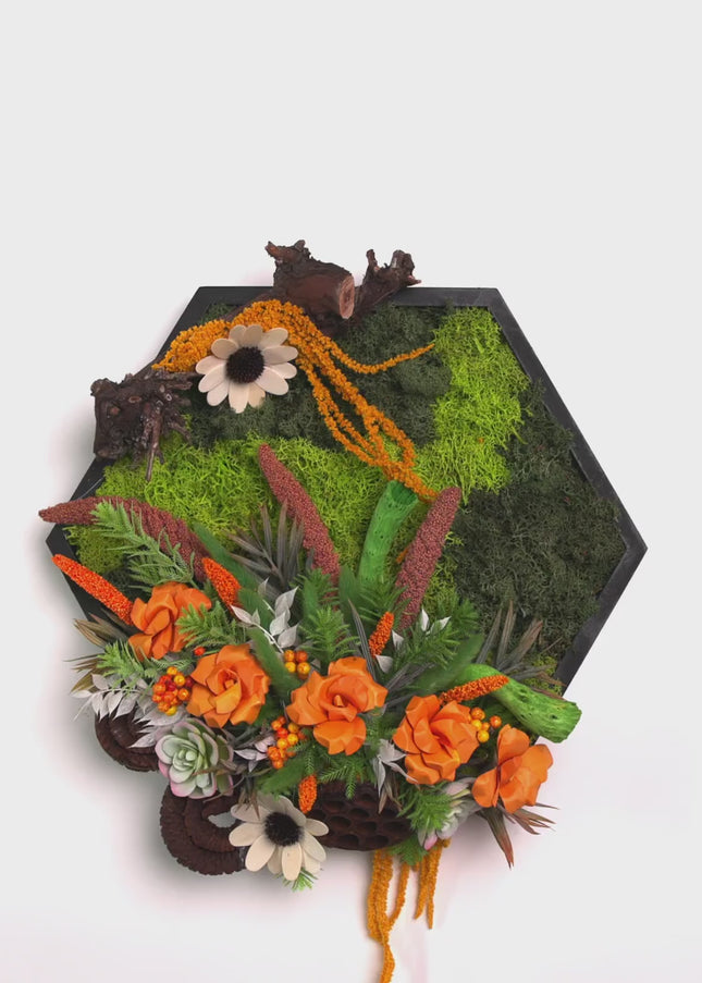 Tablou decorativ „Amber Garden” – cu mușchi și flori